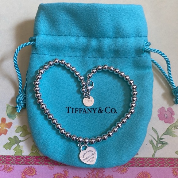 “Return to Tiffany & Co” Round Sterling Silver Beaded Bracelet With Heart Tag!!! - Picture 3 of 17